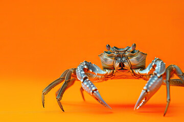 Japanese Spider Crab on orange background copy space