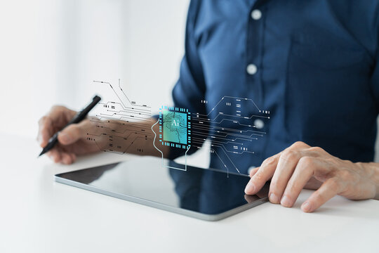 Generative AI data science processing system for big data and information learning and analysis for business, finance and marketing planning. Futuristic digital technology and innovation concept.