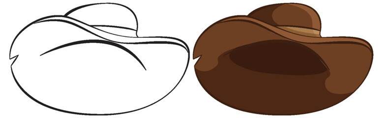 Two versions of a cowboy hat, outlined and colored