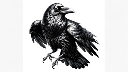 Raven on a white background bird vector illustration animal cartoon tattoo nature head black wild wildlife symbol mascot. Raven on a white background wing feather beak fly animals hawk crow falcon.