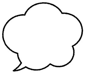 もくもくした雲の形をした吹き出しの線画、ベクターイラスト、水彩画風イラスト