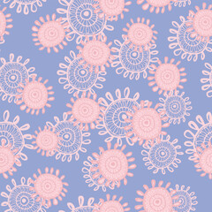 A decorative pattern of beautiful flowers and branches is highlighted in the foreground. A pattern of leaves. Vector illustration. For nature, eco and design. Hand-drawn plants for a postcard.