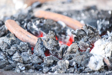 Horseshoe and Coals Burning In Blacksmith's Fire
