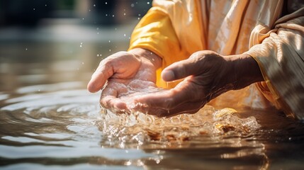 Sacred rituals: Traditional water blessings conducted by monks, symbolizing purification, spiritual renewal, and the harmonious connection between individuals and the divine.
 - obrazy, fototapety, plakaty