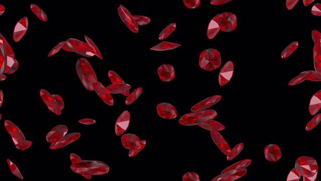 Ruby loop tile swirling with alpha. This 3d animation of rubies with an alpha channel is loopable and tileable.