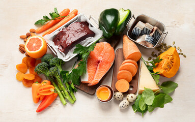 Set of high in vitamin A. Concept of healthy.