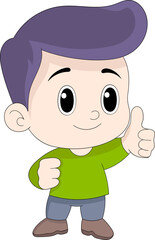 cartoon doodle illustration of agreement, boy with a happy face showing a thumbs up