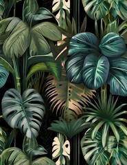 Real and faux houseplants against a botanical design wallpaper Generative AI