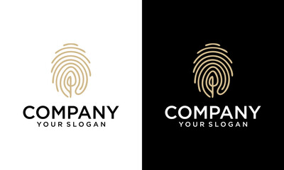 Creative Simple and clean illustration logo design finger print leaf.