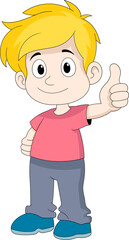 cartoon doodle illustration of thumb up, boy with a happy face showing a thumbs up