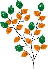 flat drawing illustration of plant, branch with leaves and lush dense flower buds