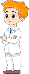 health cartoon doodle illustration, a male doctor is standing and conveying a healthy way of life