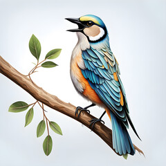 isometric-3d-illustration-of-a-bird-vocalizing-perched-on-a-branch-white-background-each-feather
