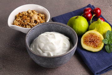 Traditional homemade Greek yoghurt with granola