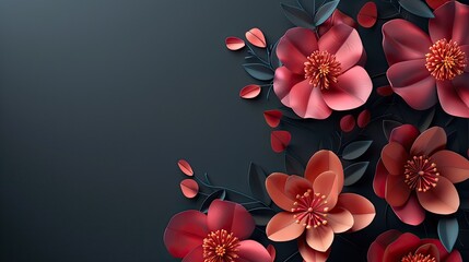 flowers, rich colors on a solid matte background with copy space for text in the center