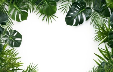 Fototapeta na wymiar Top view of tropical leaves on a white background
