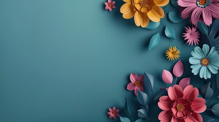 flowers, rich colors on a solid matte background with copy space for text in the center