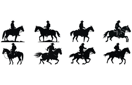cowboy and horse running silhouettes , Cowboys ride horses, Riders on horseback