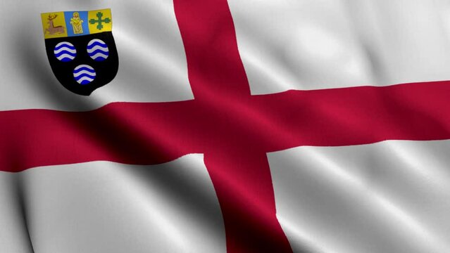 Flag of the Diocese of Southwell and Nottingham. Waving Fabric Satin Texture Flag of Diocese of Southwell and Nottingham 3D Illustration. Real Texture Flag  of the Church of England Banner Collection