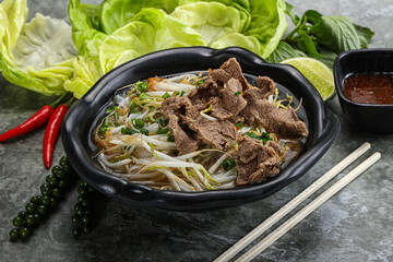 Vietnamese traditional soup Pho Bo with beef