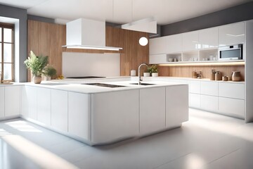 close up shot of Luxurious white modern kitchen interior