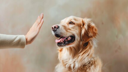 Cute Dog Giving High Five on Pastel Color Background. Cuteness, Agree, Puppy
