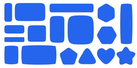Geometric shapes set. Organic squrcle border for text. Abstract blue smooth bubbles. Doodle polygons stickers