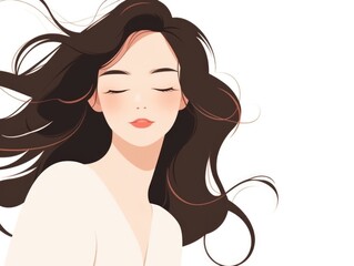 Glamour beautiful woman with long brown hair. Modern flat illustration on white background