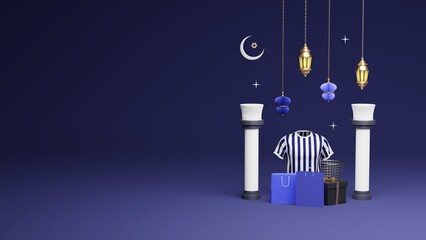 Ramadan and Eid Islamic instrument 3D Product Display Sale Banner Background, Ramadan sale social media post