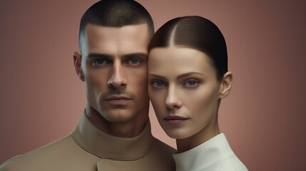 Stylish And Elegant Couple in Trendy Outfits on Minimalistic Background - Fashion advertisement