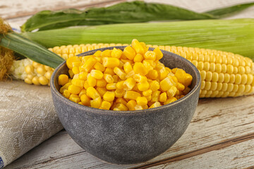 Canned yellow corn in the bowl