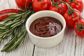Tomato barbecue sauce on the bowl