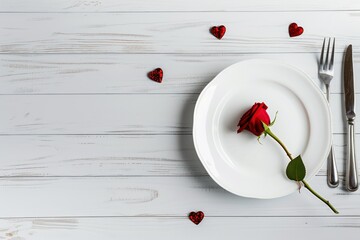 Romantic place setting with red rose 