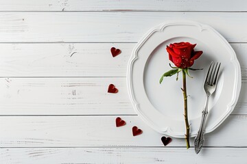 Romantic place setting with red rose 
