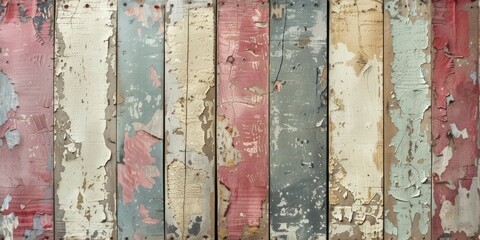 Vintage charm through aged striped wallpaper, featuring faded colors and edges that peel