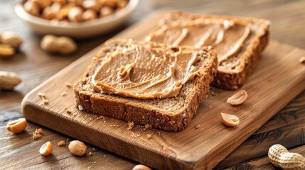 Fototapeta na wymiar Peanut butter on bread. Generative AI