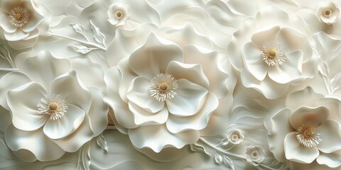 3D floral wallpaper, realistic blooms, modern depth and texture