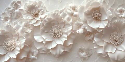 3D effect floral wallpaper, realistic blooms for a dynamic, contemporary wall