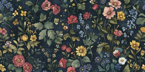 English cottage garden wallpaper, dense and vibrant, country house allure