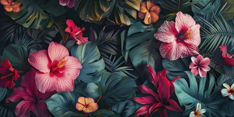 Möbelaufkleber A wallpaper that captures the essence of the outdoors with its vibrant, immersive large-scale tropical floral design. © Manyapha