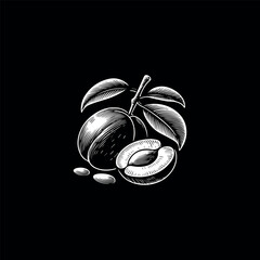 monochrome plum logo black and white plum sticker black and white plum badge black and white plum patch plum isolated on black background plum black and white logo 
