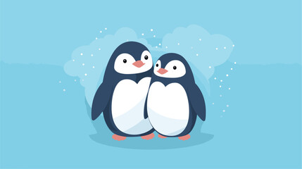 Abstract lovable penguin couple sharing a hug. simple Vector art