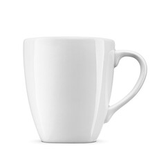 White porcelain mug with space for logo isolated. Transparent PNG image.