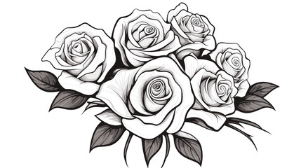 Abstract hand-drawn roses forming a bouquet. simple Vector art
