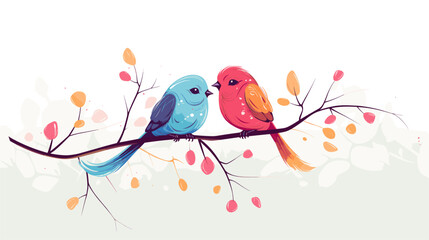 Abstract hand-drawn lovebirds perched on a branch. simple Vector art