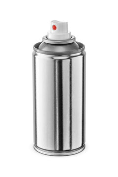 Blank aluminum spray can without label isolated. Transparent PNG image.