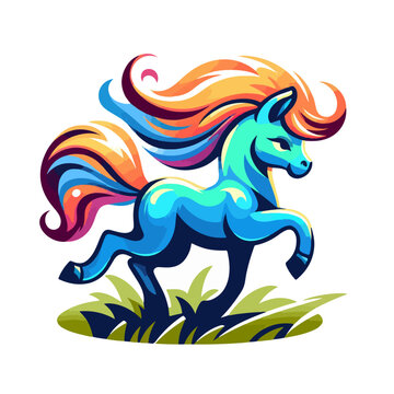 flat vector logo of a cute horse