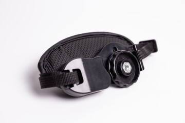 Obraz premium Black camera hand strap made of genuine leather with a metal carabiner for attaching to the camera