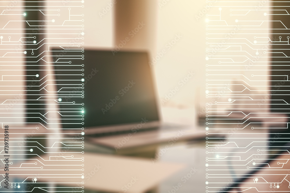 Poster creative concept of microscheme illustration on modern laptop background. big data and database conc