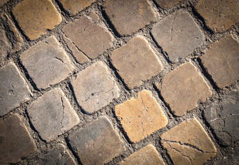 Old texture of the stone bridge. Selective focus